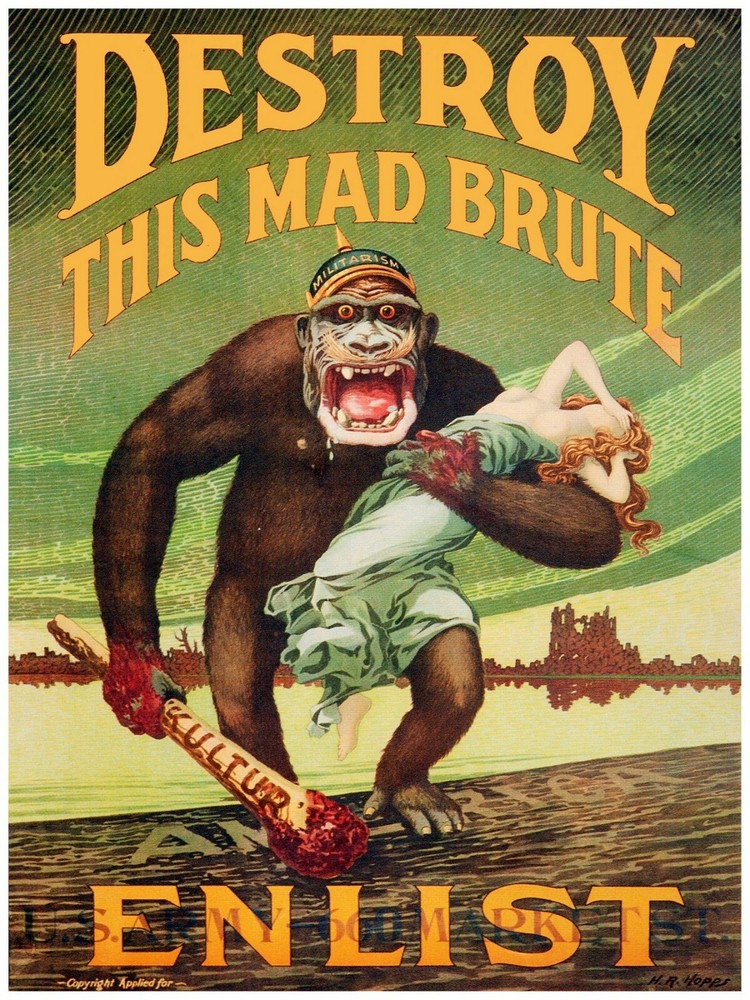 WW2 Propaganda Poster - Destroy This Mad Brute - Enlist in Army - Vintage Military Art 7254