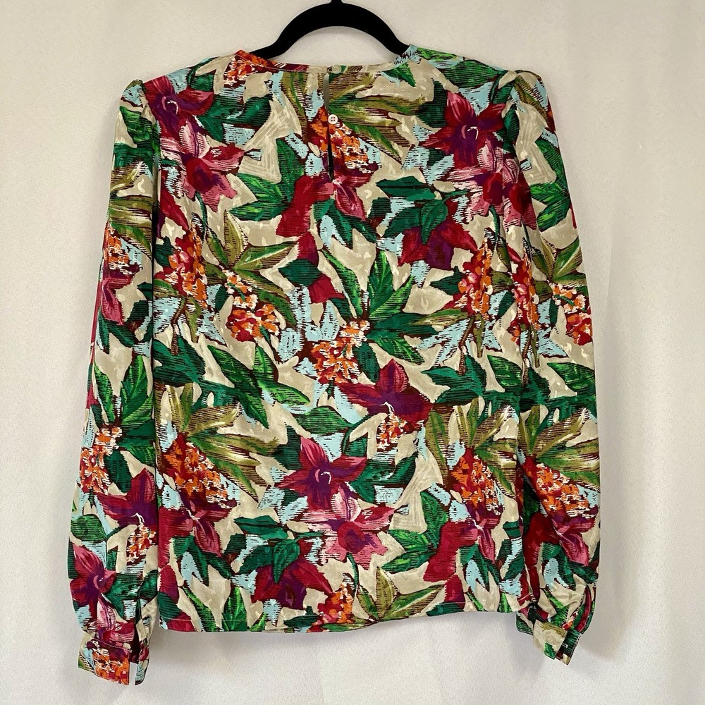 Vintage 1993 NICOLA Vibrant Floral Blouse Long Sleeve Button Cuff Size Med