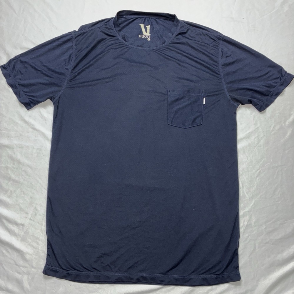 Vuori Shirt Mens Large Navy Blue  Tradewind Tee Pocket Performance Athletic Gym