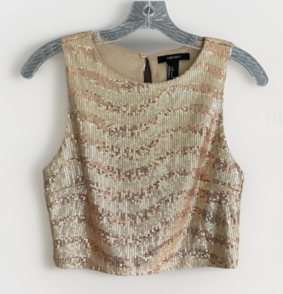 Forever 21 Gold Sequin Crop Tank Top Festival Indie Sleaze Y2K Style Size Small