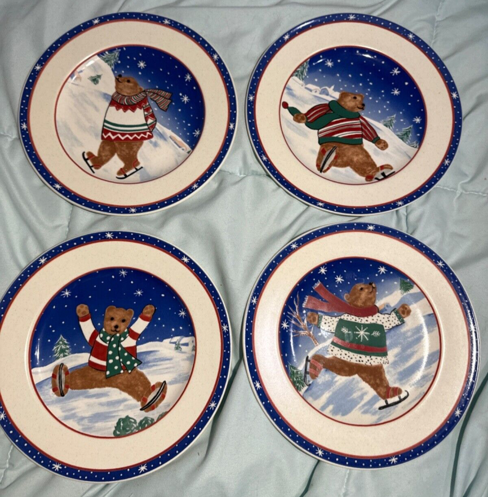 Mikasa Desert Plate Set Skating Bears Original In Box