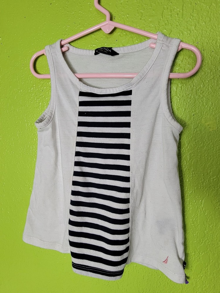 Nautica Girls Youth Shirt Size 6 White With Blue Stripes