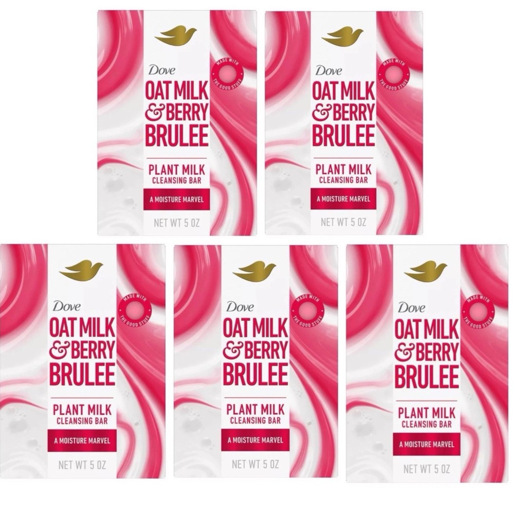 5-Pack Dove Oat Milk Berry Brûlée Moisturizing Bar Soap 5oz Plant-Based