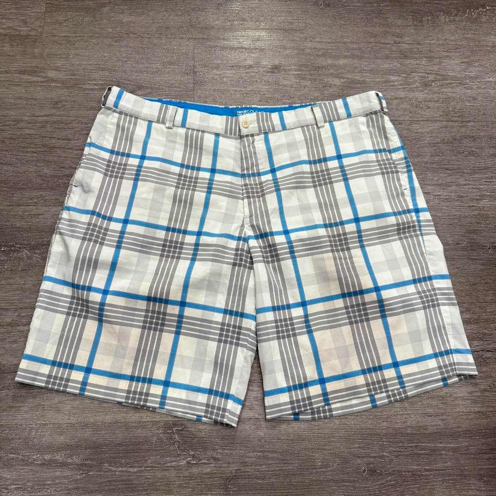 Nike Shorts Mens 42 Blue White Plaid Golf Tour Performance Dri Fit Outdoor Adult