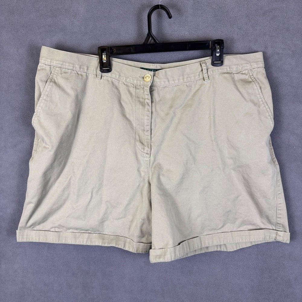 Lauren Ralph Lauren Womens Chino Shorts Plus Size 22W Beige Flat Front