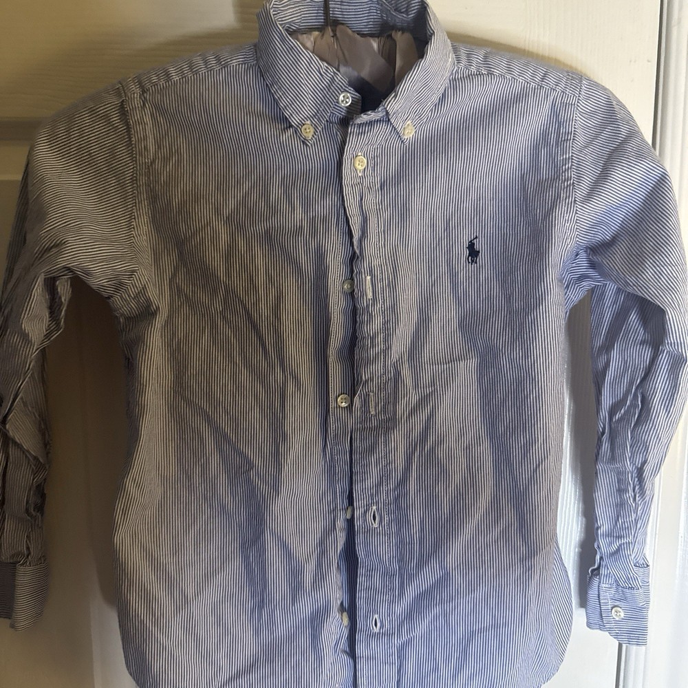 Ralph Lauren Boys Blue Striped 100% Cotton Button-Down Shirt Size 7