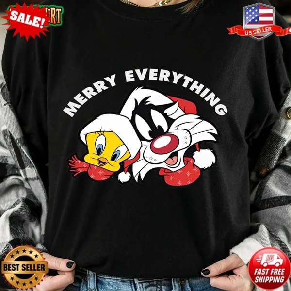 Looney Tunes Christmas Merry Everything Tweety & Sylvester Xmas T-Shirt S-5XL