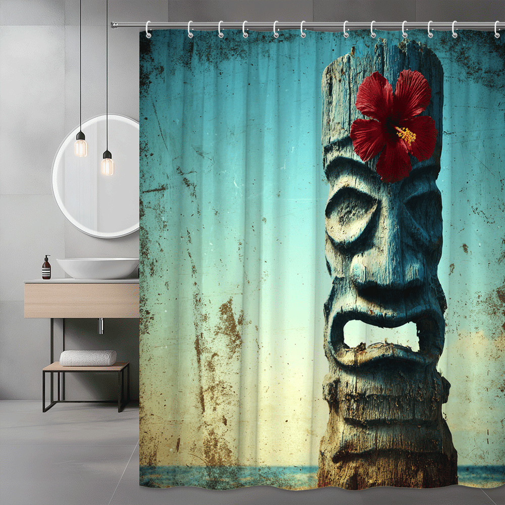 Tiki Totem Tiki Mask Shower Curtain Tropical Ocean Art