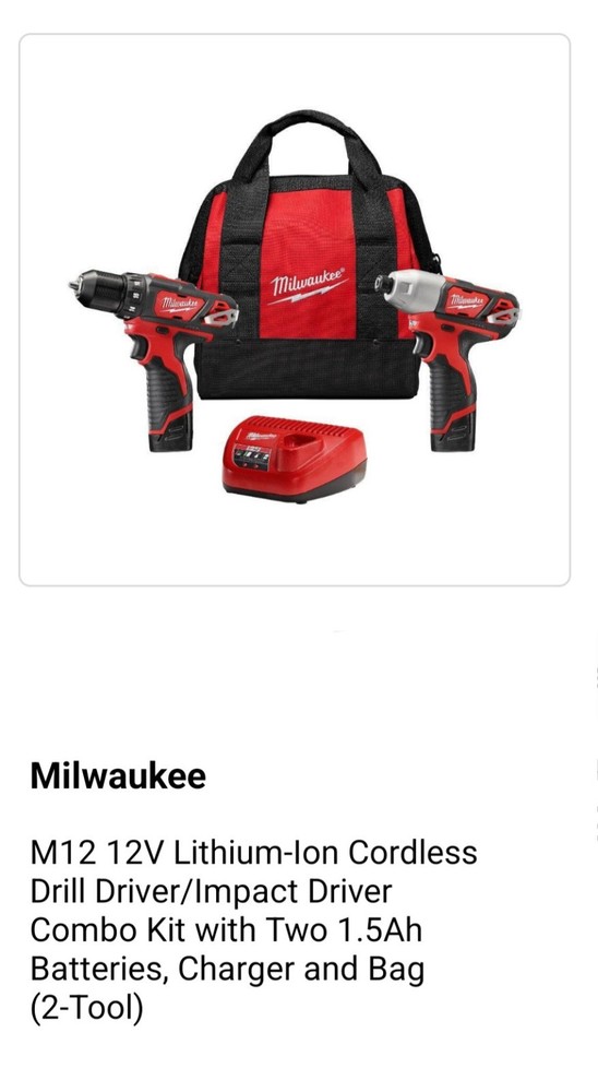 Milwaukee M12 12V Cordless Drill Driver/Impact Driver 2-Tool Combo Kit (2494-22)