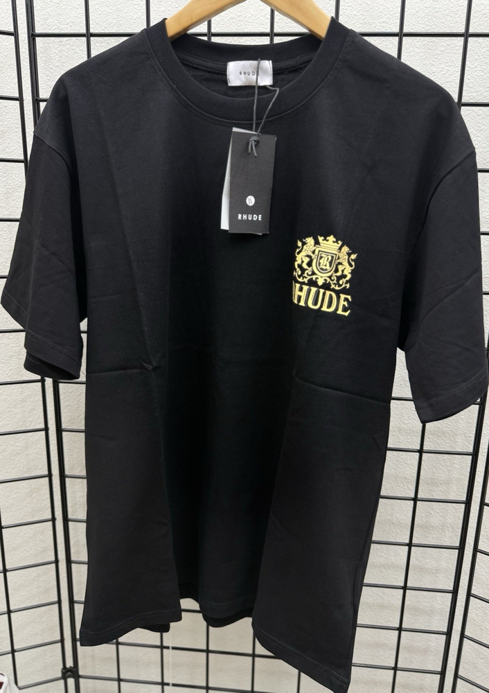 RHUDE Black Graphic Print Logo Crew Neck Short Sleeve Polyester T-Shirt M/L