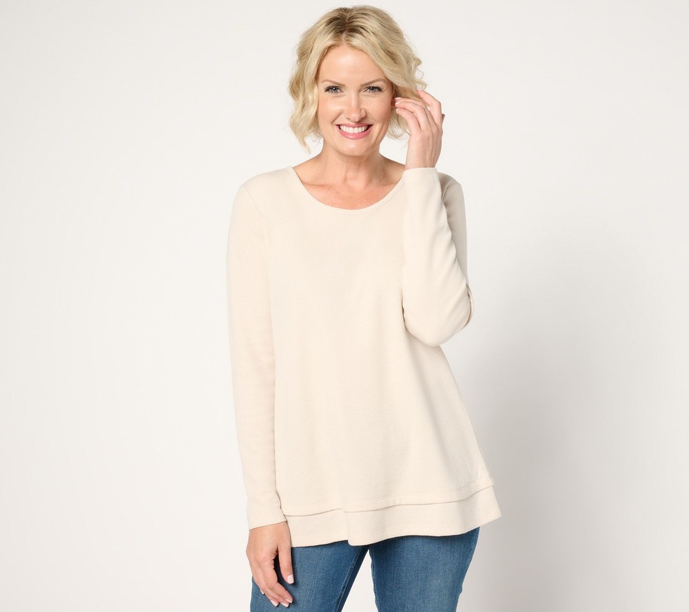 Denim & Co. Women's Top Sz XL Essentials Waffle Knit Scoop Neck White A627198
