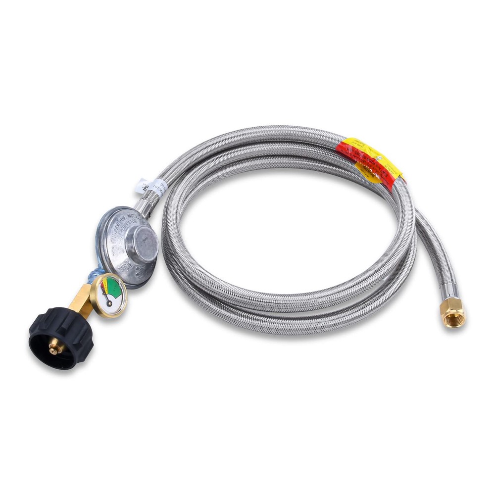 6 FT Propane Hose Regulator with Gauge, Stainless Braided Hose QCC1 Connectio...
