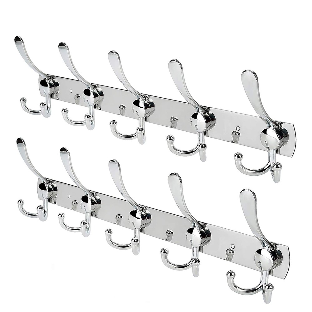 Stainless Steel Wall Mounted Coat Rack with 5 Tri Hooks Heavy Duty Metal Entryway Organizer