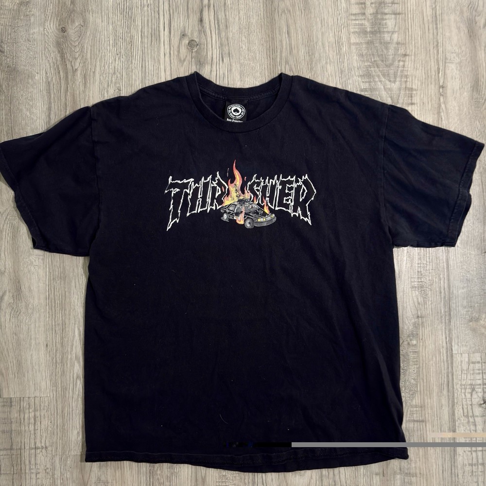Thrasher Flame Car Graphic T-Shirt Men’s XL Black Skate Streetwear Tee