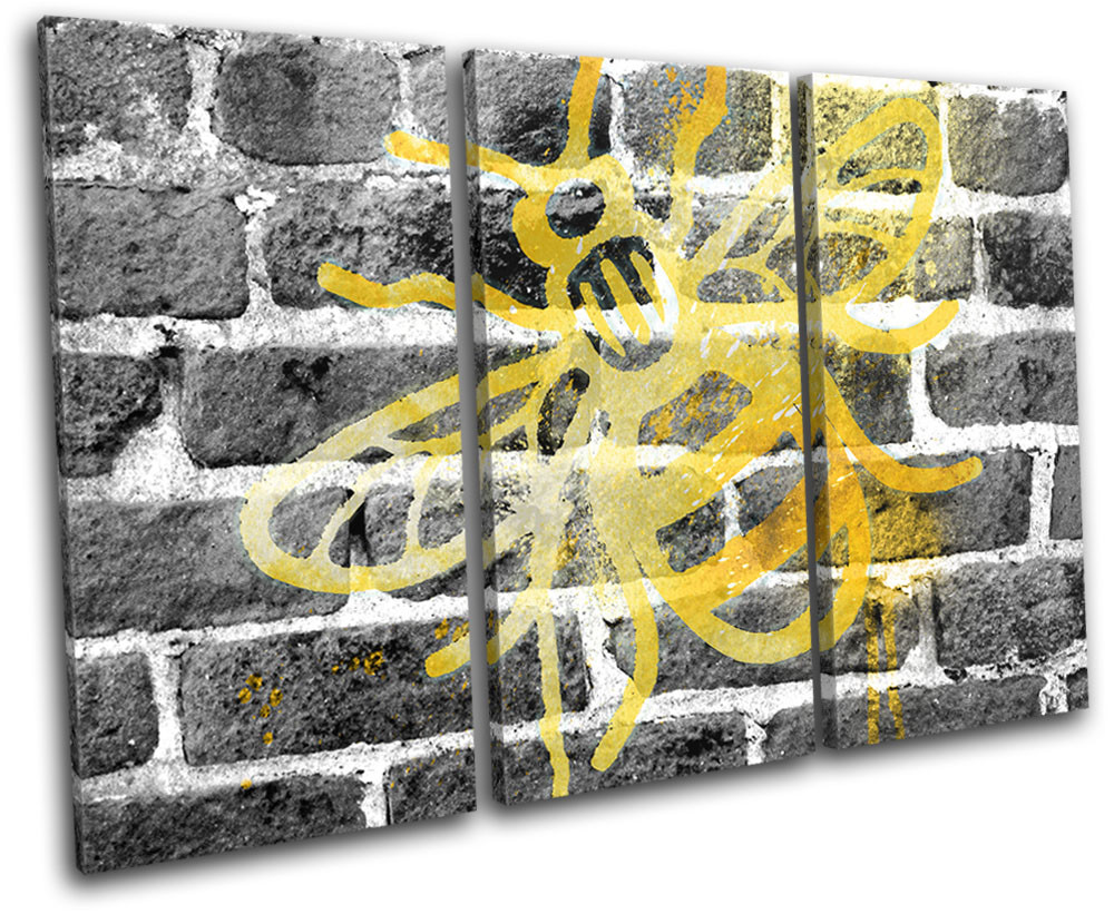Bee Graffiti Grunge Abstract Urban TREBLE CANVAS WALL ART Picture Print-image