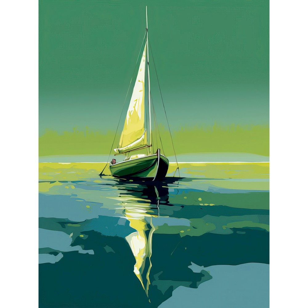 A Sailboat on a Calm Sea Under a Cloudless Sky Huge Art Print Picture 18X24 In