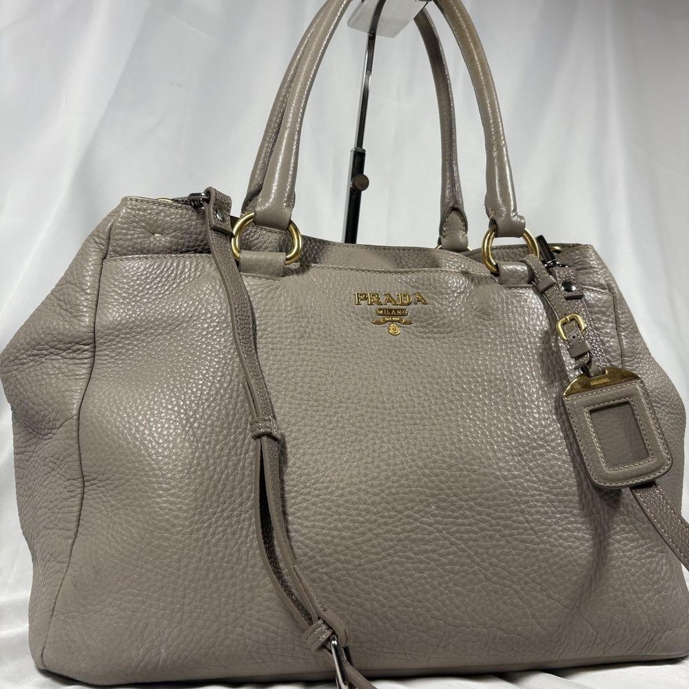 Prada Greige Leather 2-Way Shoulder Handbag