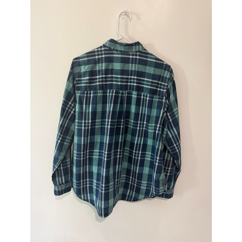 Time and Tru Plaid Long Sleeve Button Down Shirt Green Blue Size XL