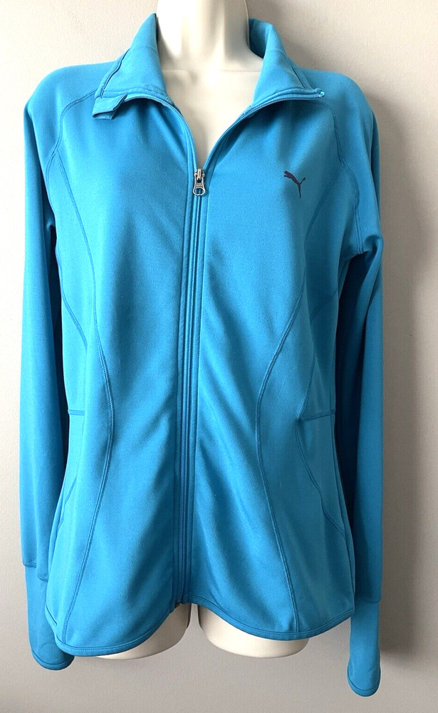 PUMA SIZE MED Teal Full Zip Up Jacket Dry Cell Thumb Holes Back Zip