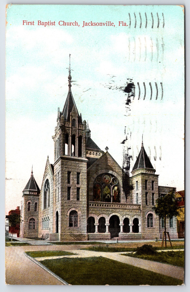 Jacksonville Florida First Baptist Church Building Towers Vintage Postcard 1909