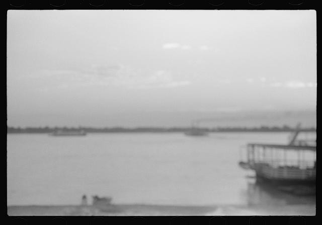 Photo:1930s River Ferry Dock Waterfront Boathouse Boat Black White Photo