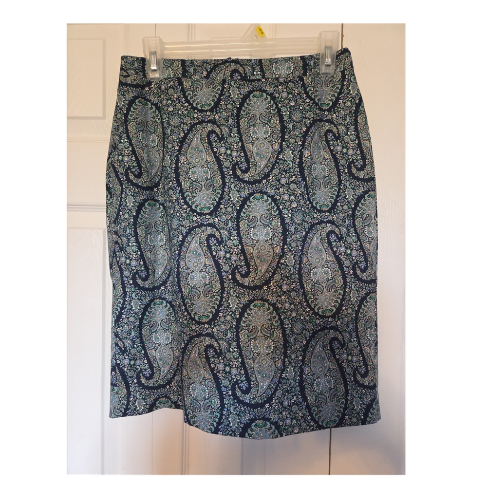 J.CREW Paisley Pencil Skirt Knee Length Blue Green Multicolor Zip Women's Size 4