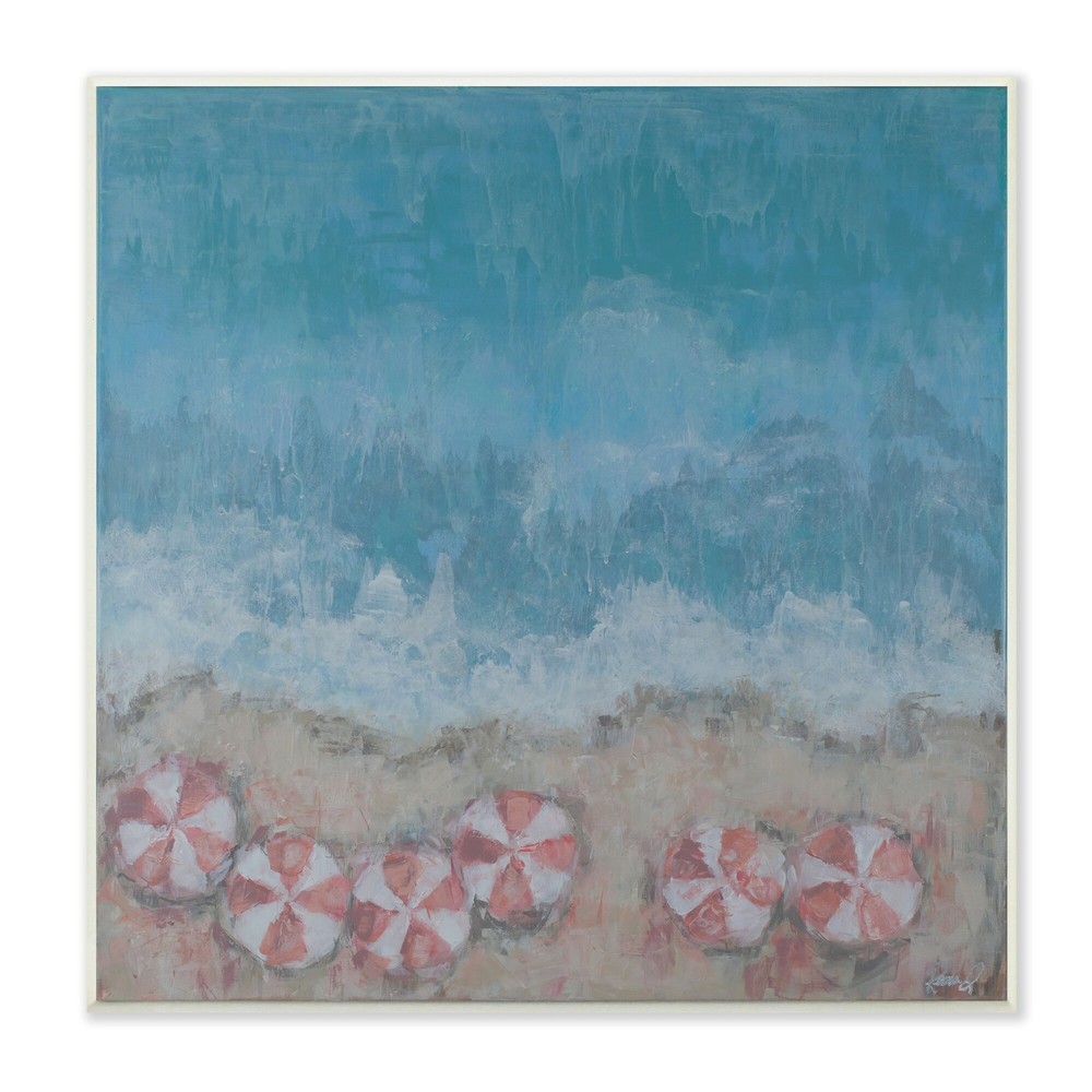 Stupell Abstract Ocean Shore Beach Umbrella Coast Blue Artwork 12x12 Canvas