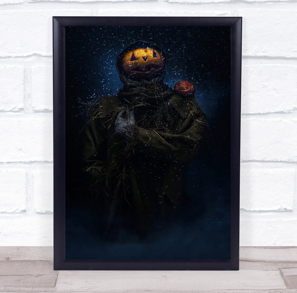 Spooky Black Pumpkin Scarecrow Halloween Wall Art Print  