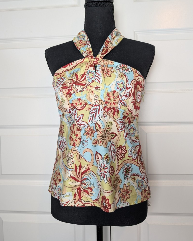 LOFT Floral Boho Halter Top Size 8 Multicolor Cute Flirty