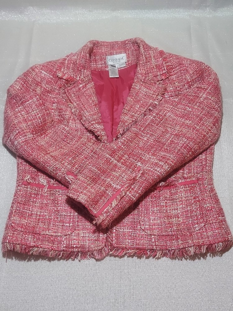 Conrad C Petite Women's Tweed Blazer Jacket size 6 color Pink