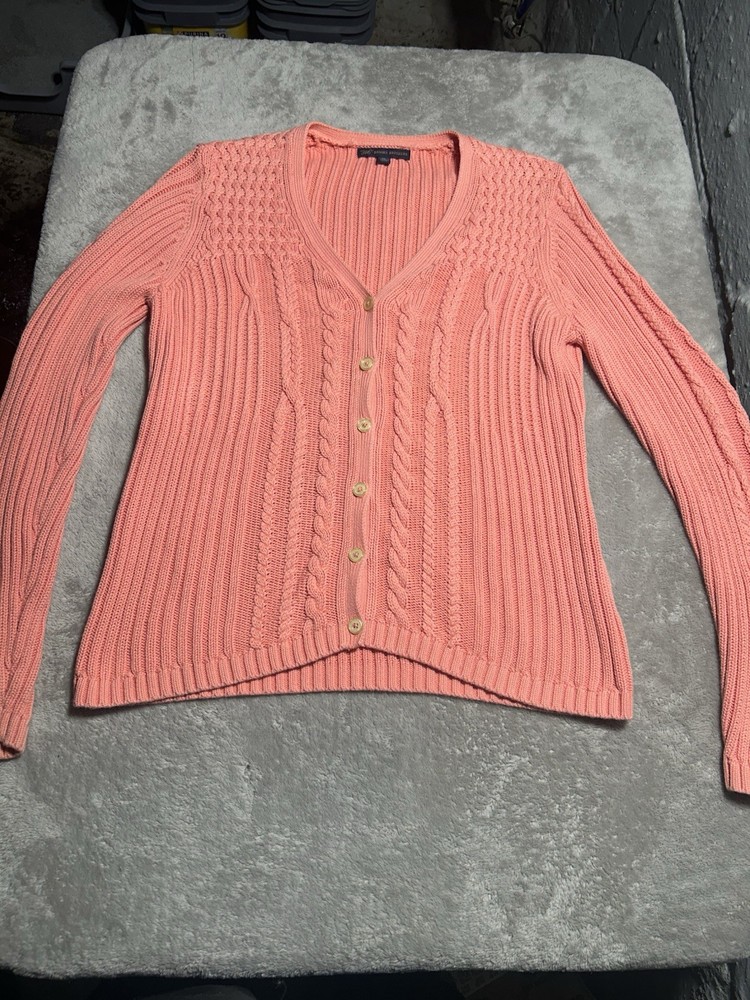 Brooks Brothers 346 Women’s Pink Cable-Knit V-Neck Button Cardigan Sweater XL