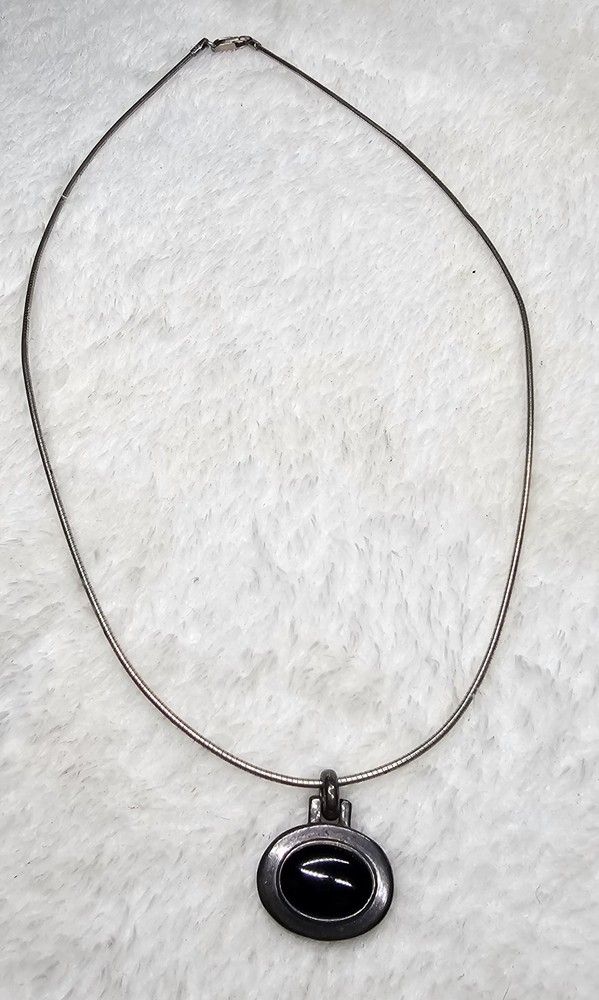 Vintage Italian Sterling Silver Black Onyx Pendant Necklace 11.5g Signed “B 925”