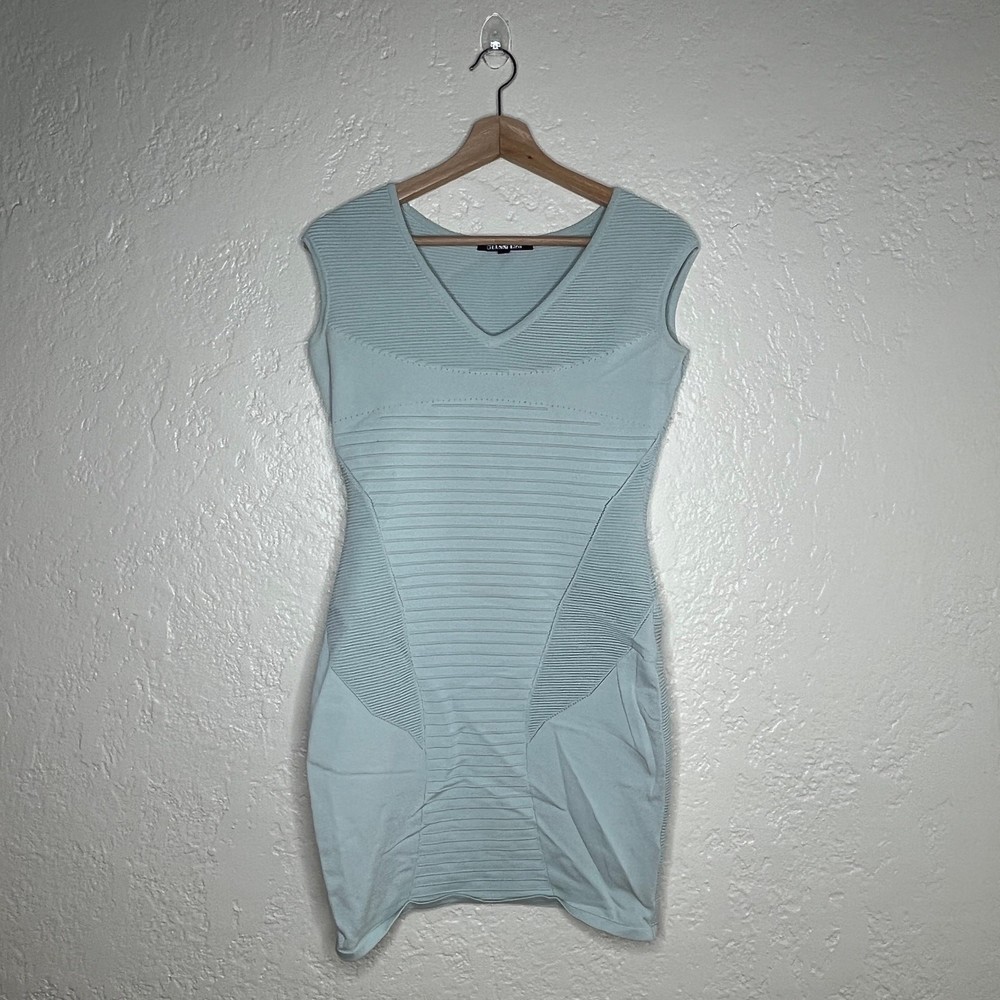 Gianni Bini Women's Mint Green Ribbed V-Neck Sleeveless Bodycon Dress Size Small