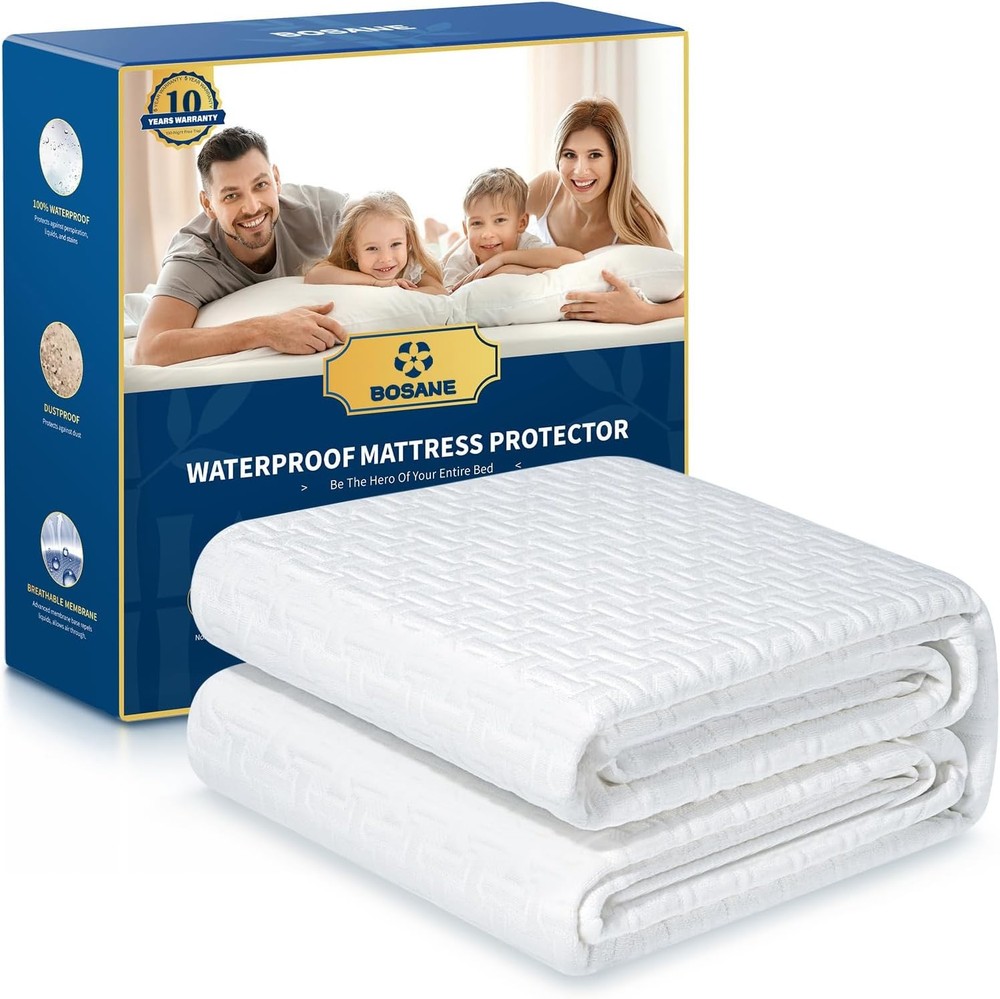 100% Waterproof Cooling Queen Mattress Protector Breathable 3D White