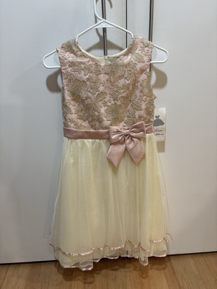 Rare Editions Girls Special Occasion Dress Size 16 Pink Cream Lace New