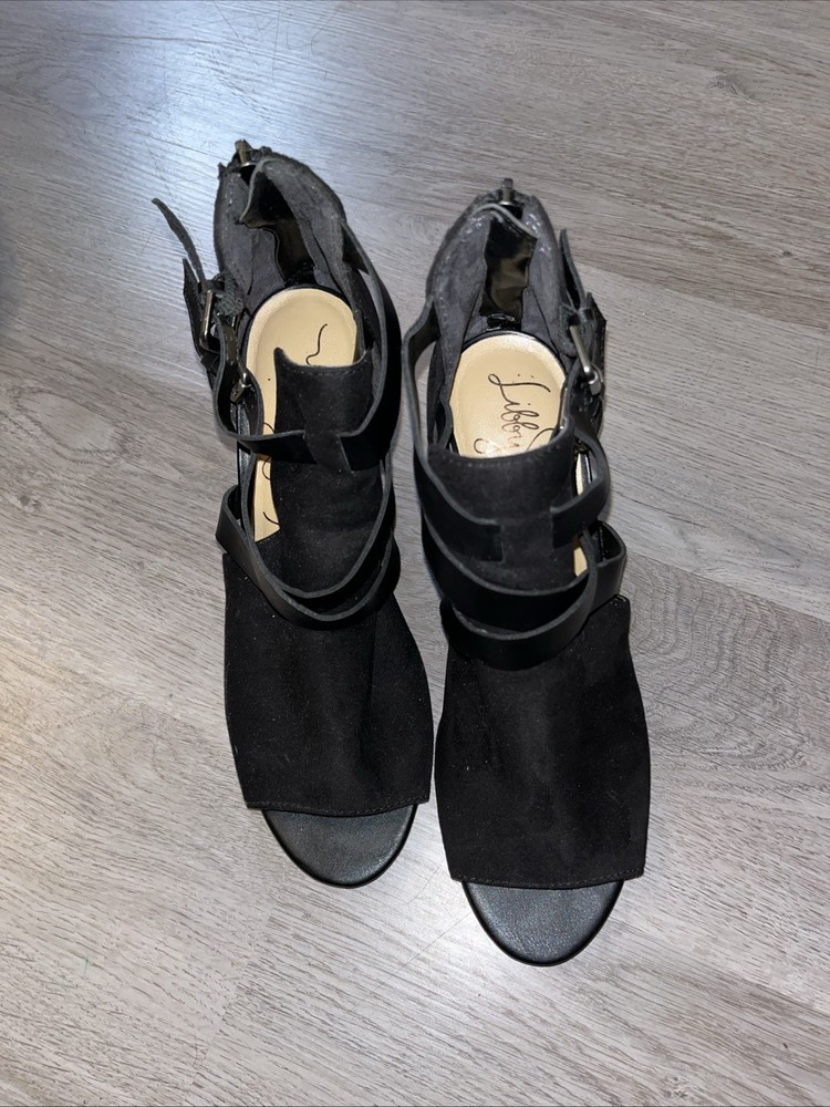 Sam Edelman Libby Black Suede Strappy Sandal Booties Open Toe Women’s Size 8