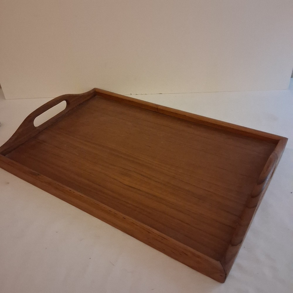 Vintage MCM Teak Wood Serving Tray W/Handles 15