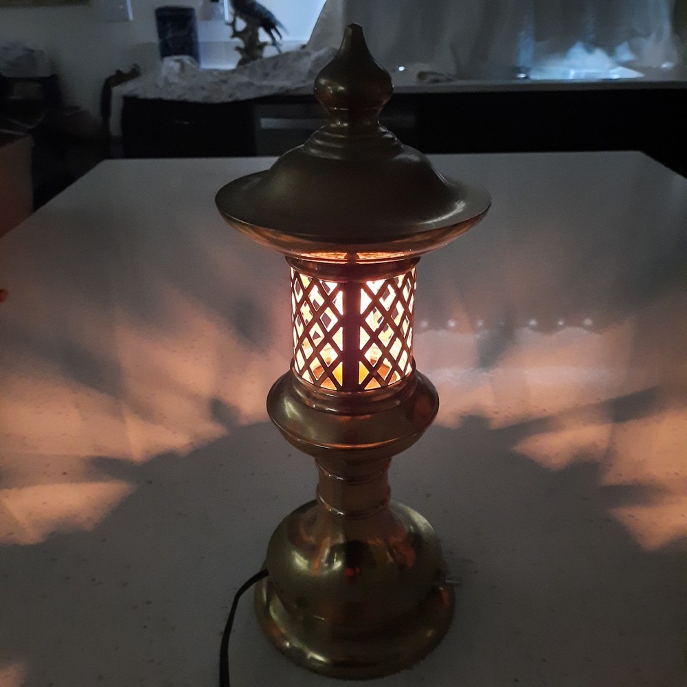 Vintage Brass Japanese Pagoda Temple Lantern Lamp 12.5