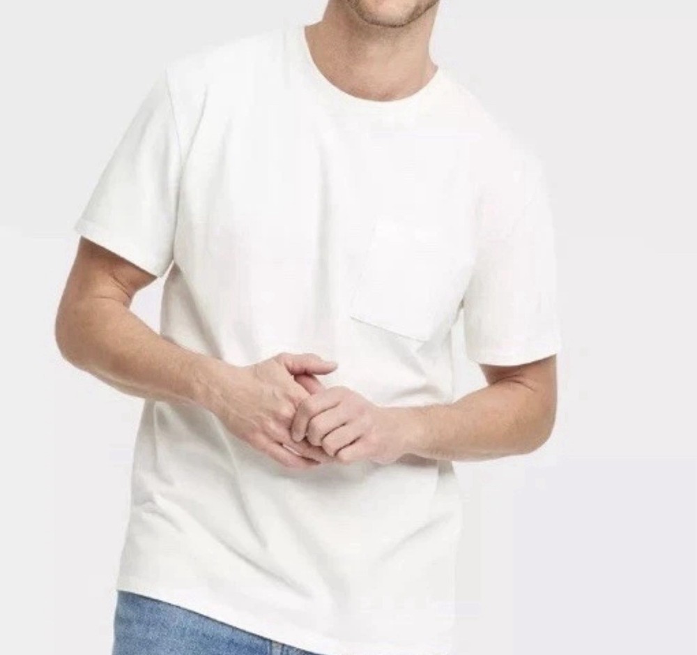 White Men's Vintage Short Sleeve Pocket T-Shirt - Goodfellow & Co Size Small