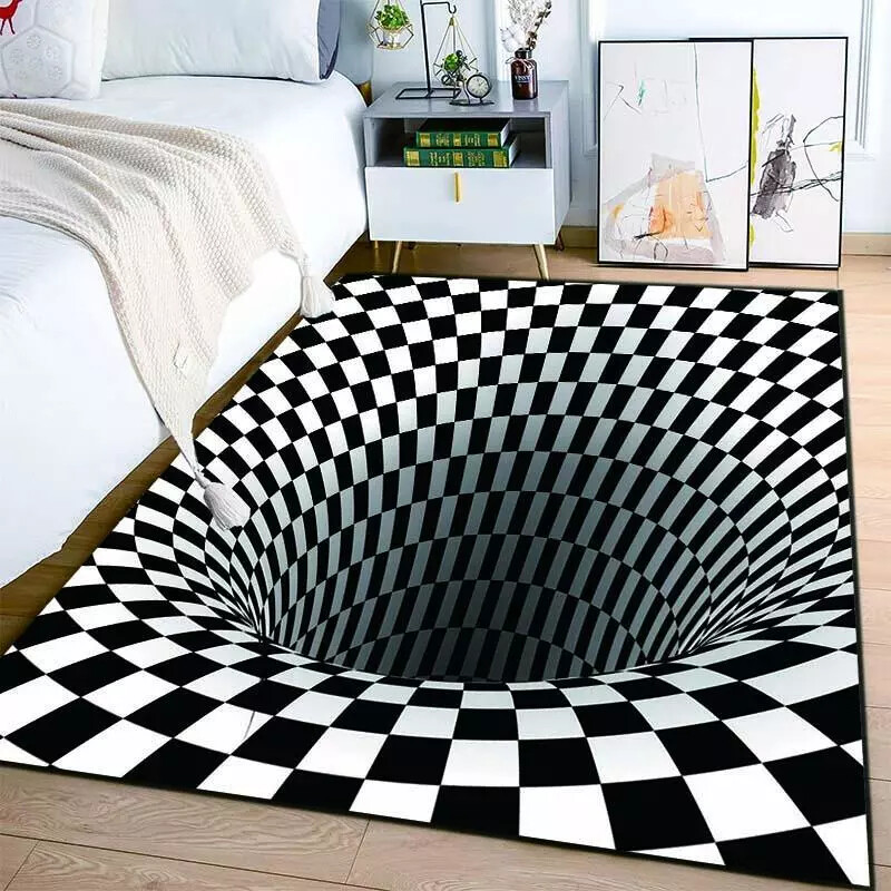 3d Vortex Vertigo Optical Illusion Black &White  Geometric Carpet  Rug Floor Mat