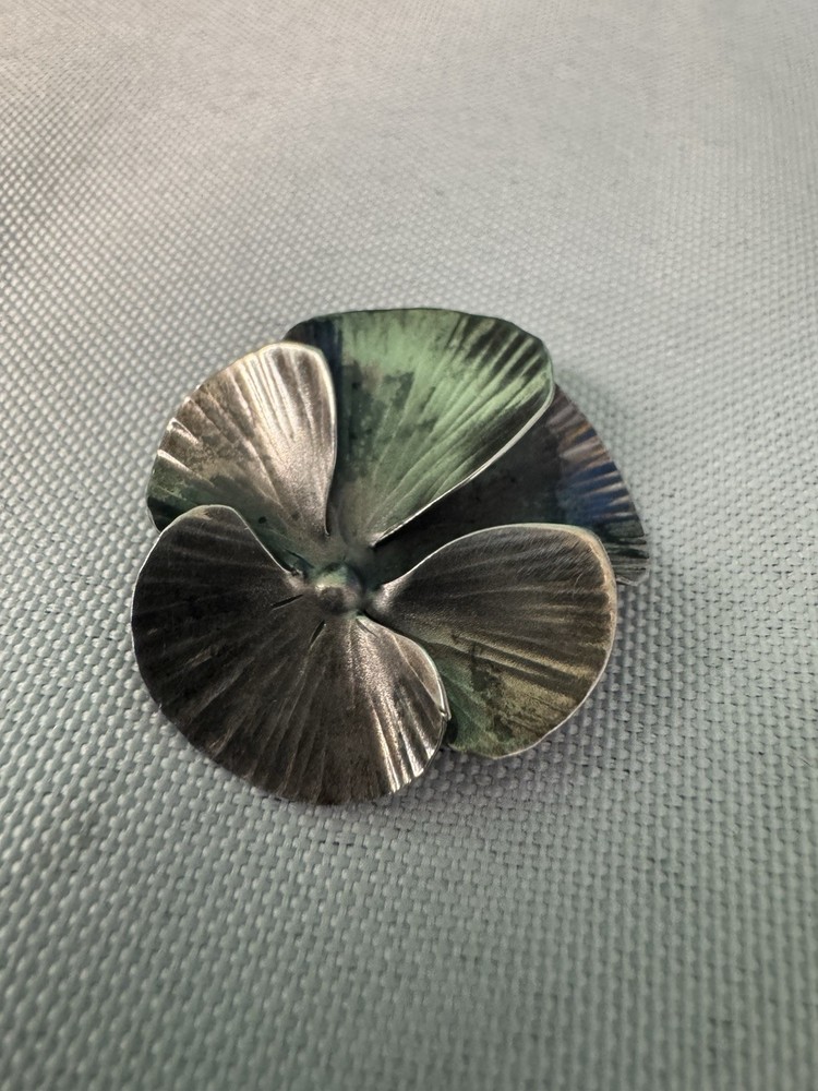 Vintage Sterling Silver Hand Made Pansy Flower Brooch Signed Nye
