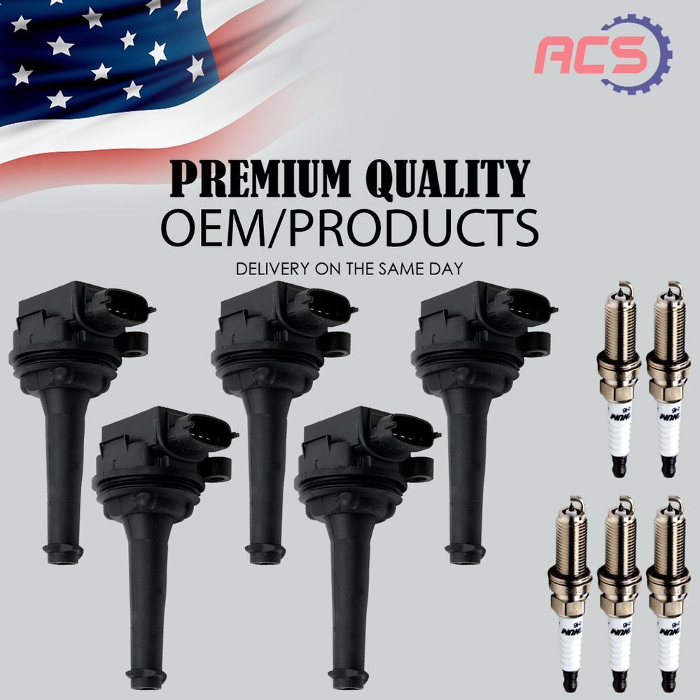 5X Ignition Coil + 5 Iridium Spark plug OEM For C70 S60 V70 2.3L 2.4L 2.5L UF341
