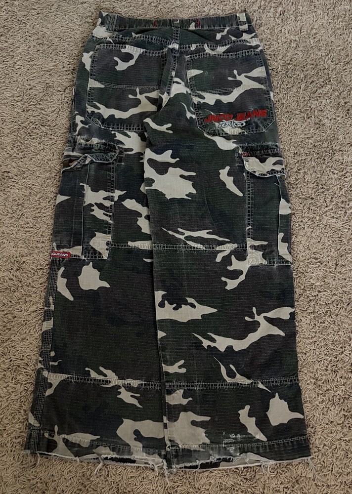 Jnco Jeans Vintage Green Camo Baggy Twill Cargo Pants 29W x 30L Skate Red