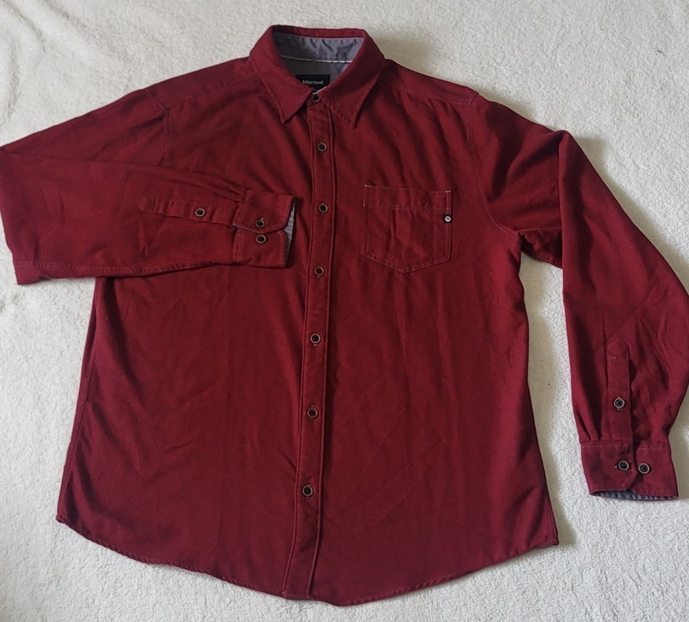 Marmot Shirt Men's L Deep Red Button Down Long Sleeve