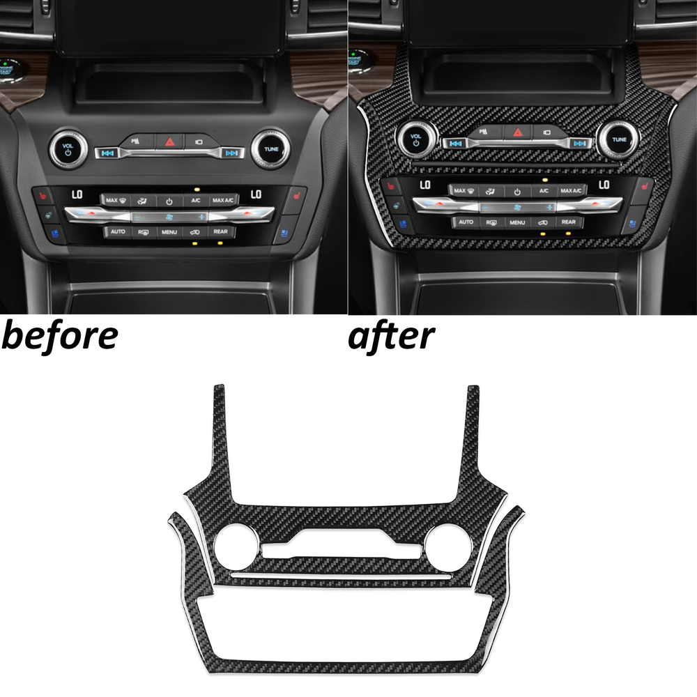 Real Carbon Fiber Console CD AC Climate Panel Cover Trim For Ford Explorer 20-23