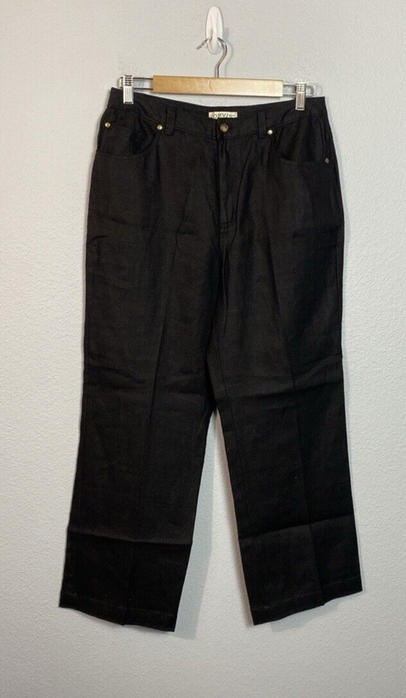 Pantalones al tobillo Orvis 100 % lino pierna ancha 10 bolsillos negros neutros costeros abuela-image