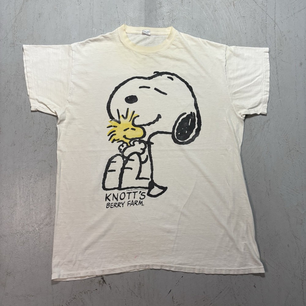 Vintage 90s Single Stitch Snoopy Woodstock Knotts Berry Farm Bed Shirt Size One