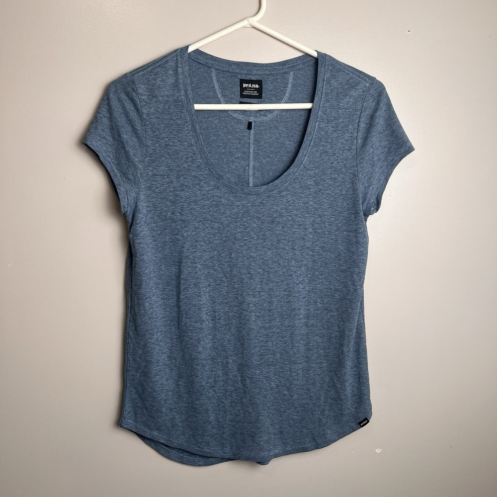 Prana Women's Size S Blue Heather Short Sleeve Casual T-Shirt Scoop Neck, EUC