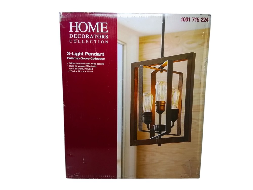 Home Decorators Collection 14-Inch Black Walnut Gilded Iron Farmhouse Kitchen Island Pendant Light  