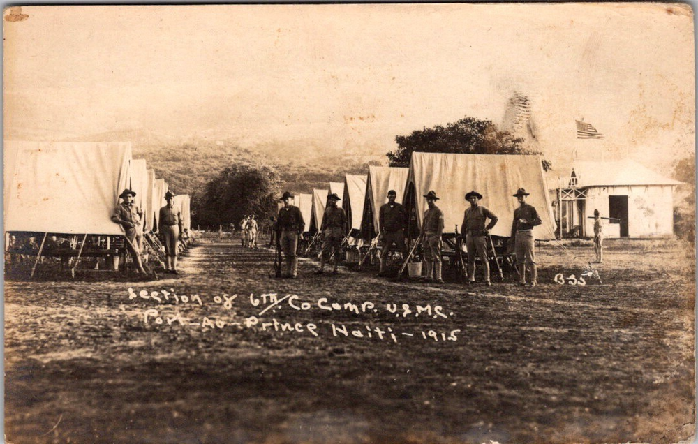 1915 USMC 6th Company RPPC Port-au-Prince Haiti Military Encampment Postcard